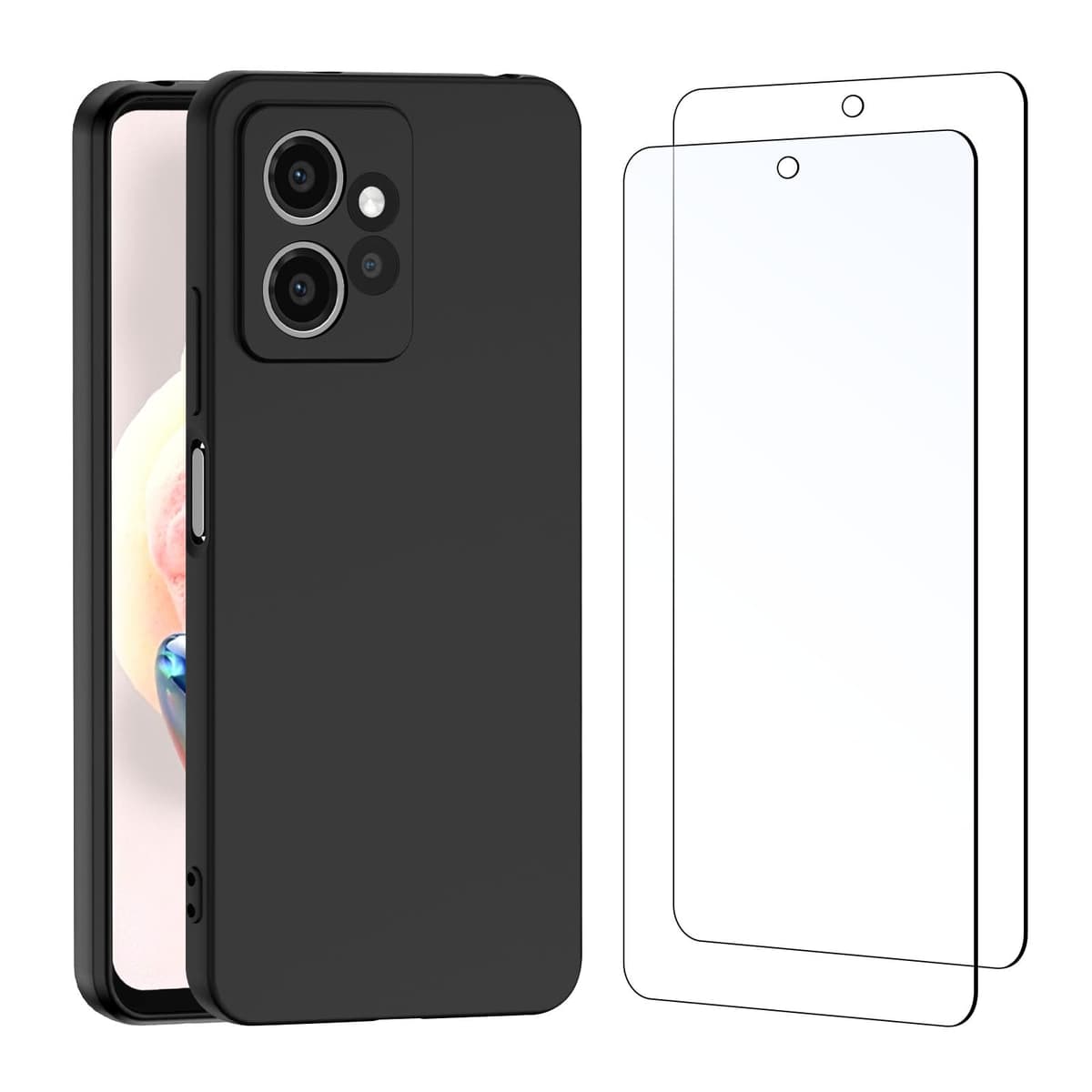 Husă NEW'C Xiaomi Redmi Note 12 4G silicon negru + 2 folii sticlă