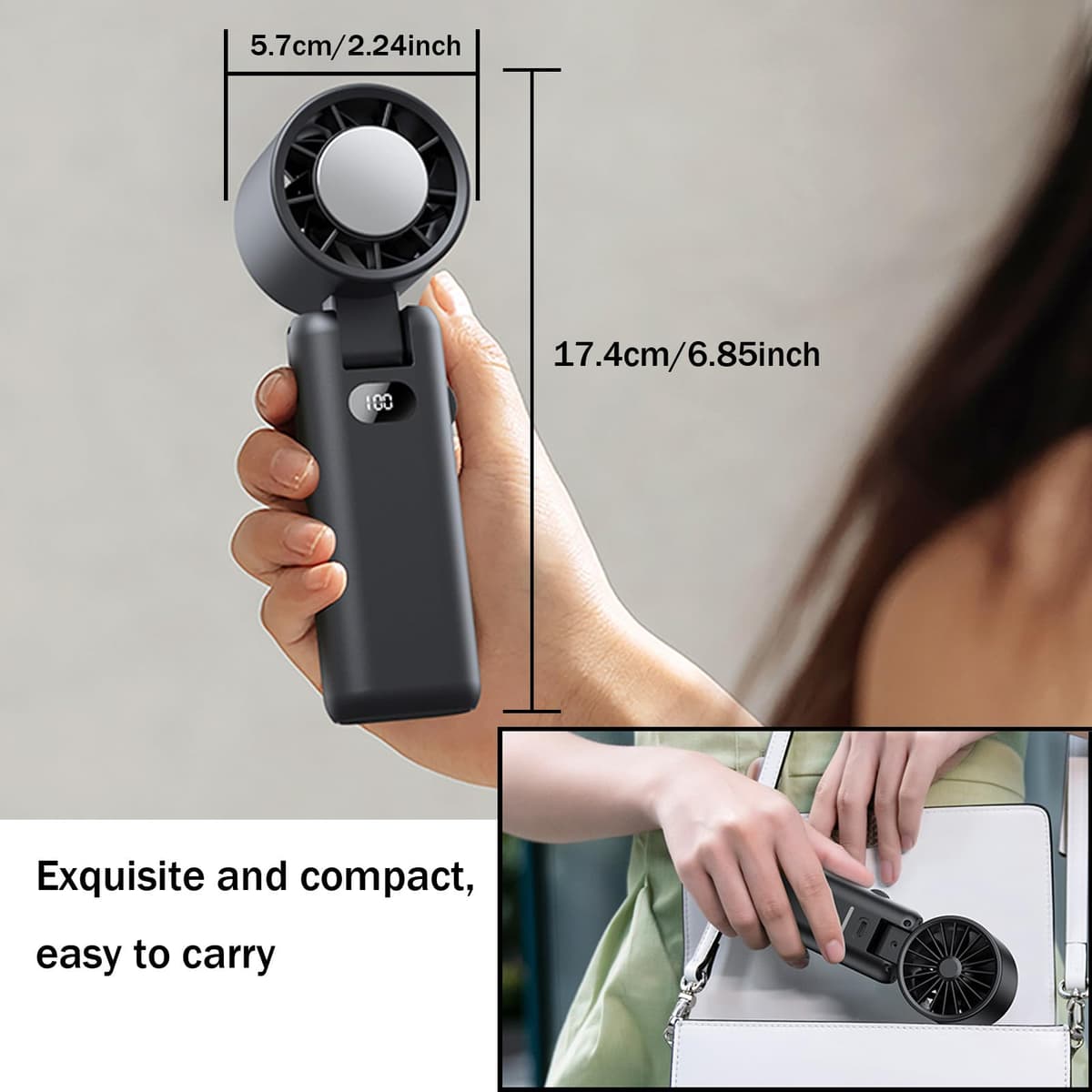 Ventilator portabil Intckwan baterie 3600mAh reîncărcabil mini USB turbo călătorii