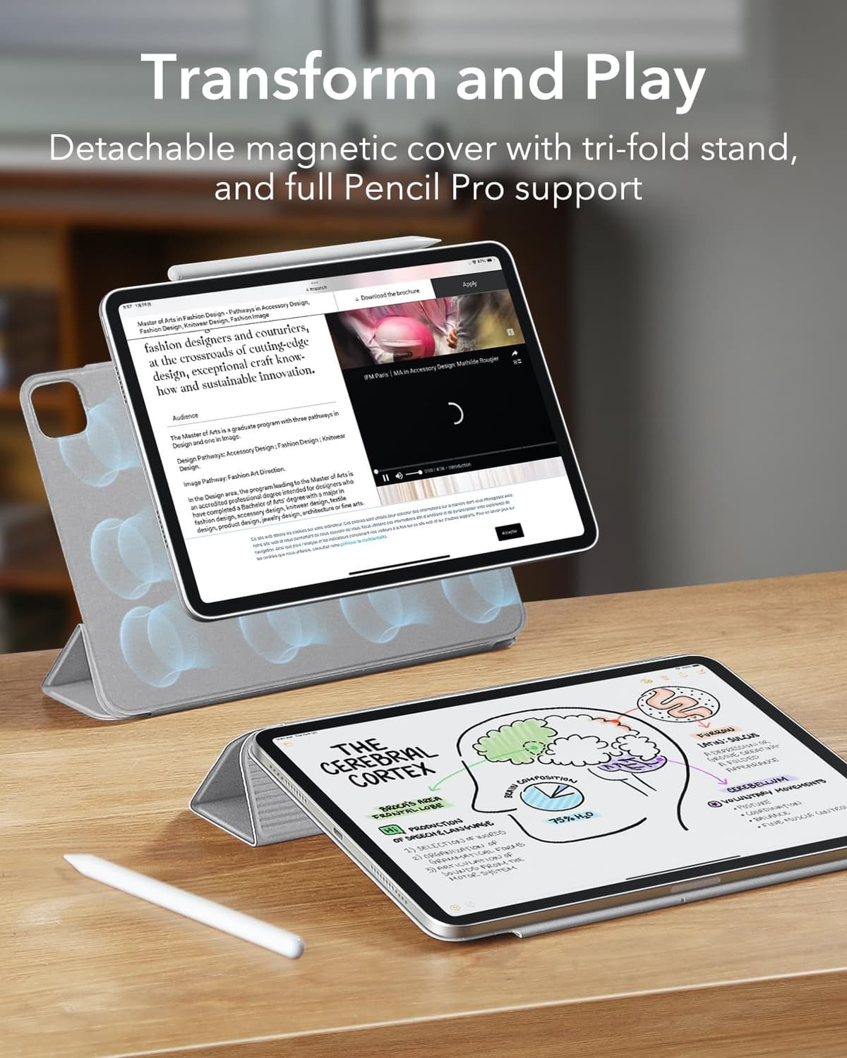 Husă ESR iPad Pro 11" 2024, fixare magnetică puternică, stand triplu slim, suport Apple Pencil Pro și Pencil USB-C, auto sleep/wake