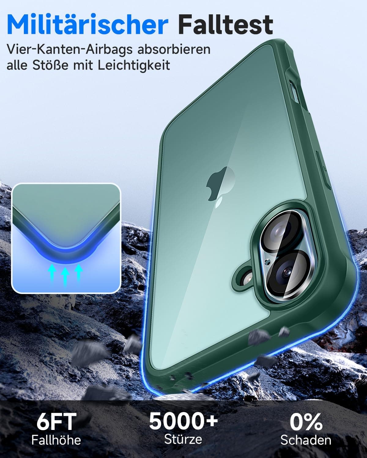 Husă seacosmo iPhone 16 verde protector sticlă securizată anti-șoc integrat