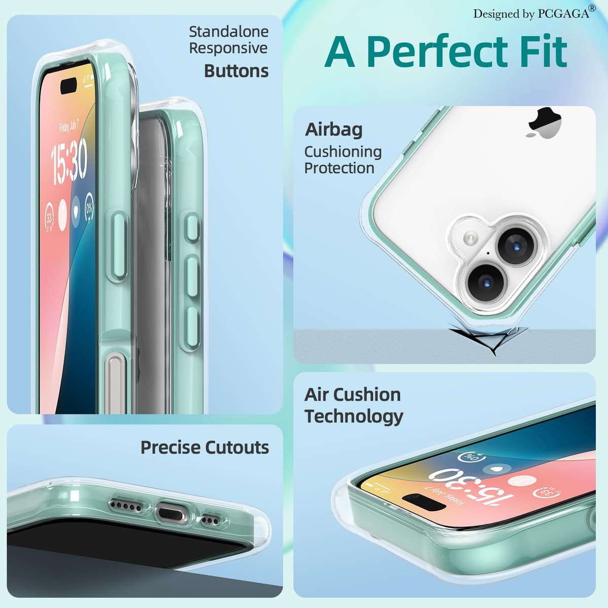 Husă magnetică pcgaga iPhone 15 Pro Max 6.7" MagSafe, model relief transparent PC+TPU, include folie protecție ecran și lanț perlat