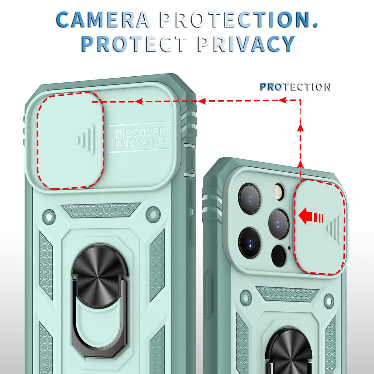Husă Whyzshiyi iPhone 13 Pro albastră cameră glisantă militar anti-șoc