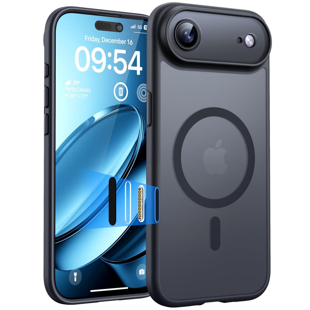Husă TOCOL iPhone 17 Air MagSafe control cameră anti-șoc translucidă mată neagră